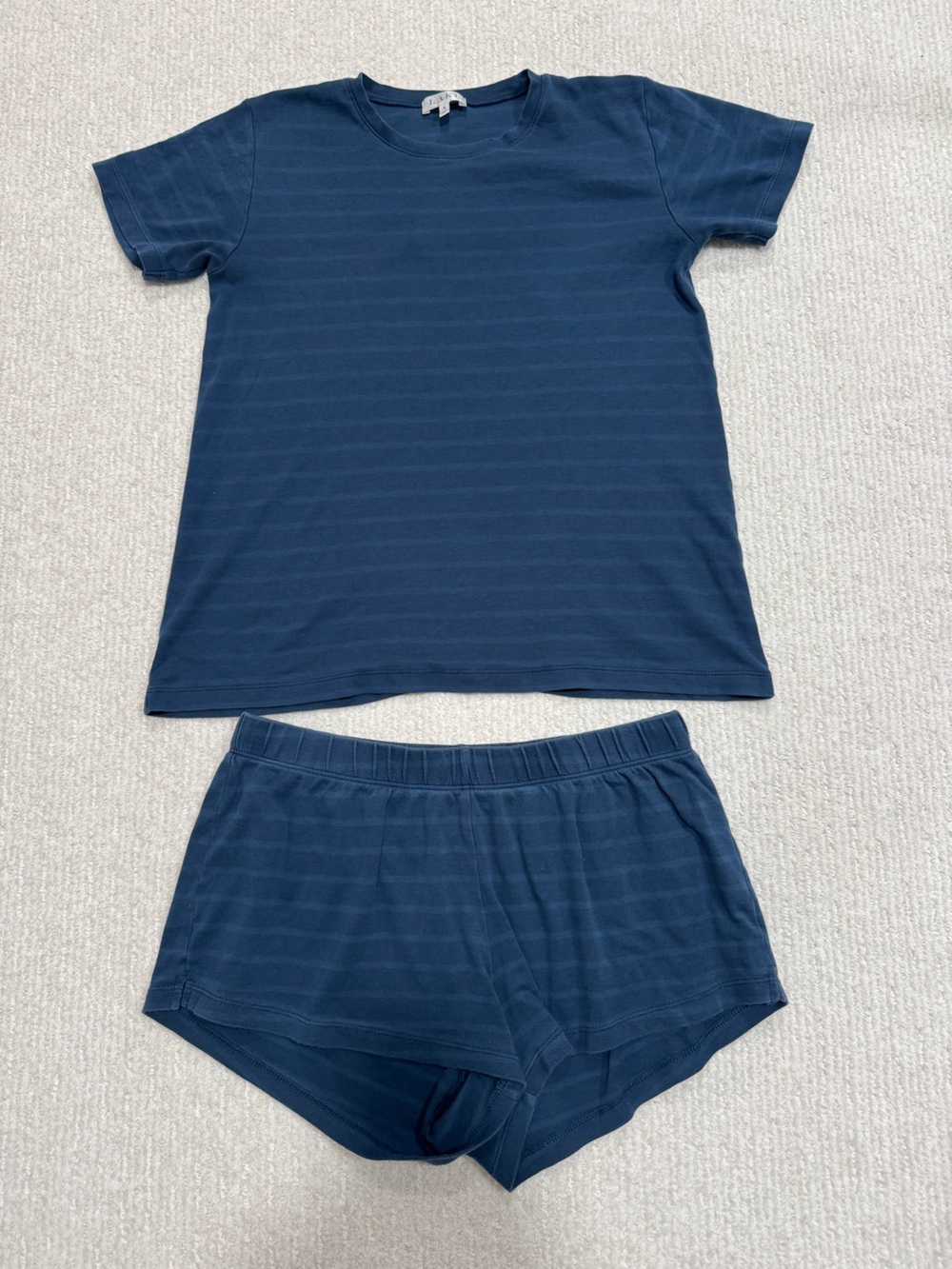 Lake Pajamas Pima Crew Shorts Set SZ Small in blue with navy stripe